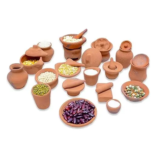 RK Enterprises - Miniature Clay Kitchen Set / Earthenware Real Cooking / Soppujaman / 28 Pieces