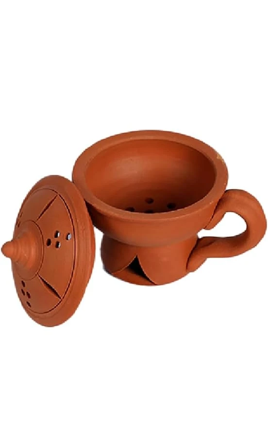 Arembi Earthen Natural Handmade Clay Terracotta Dhoobakalasam Sambrani Dhoopam Holder for Puja.