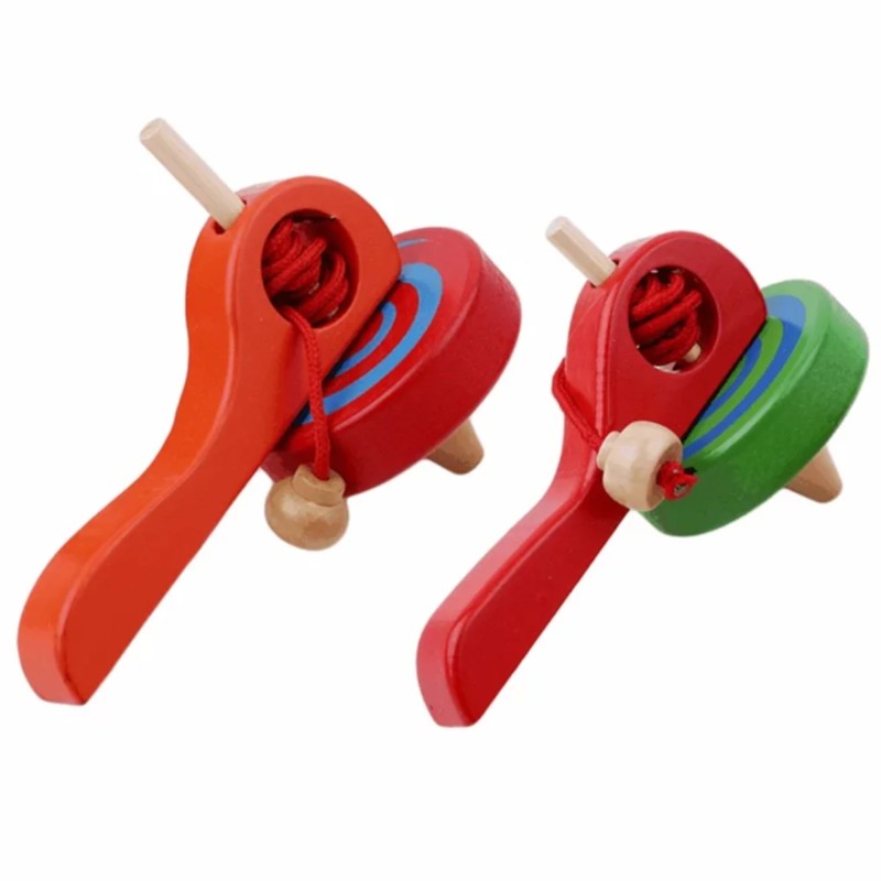 Long top spinner - (Random Design will Be Send) Wooden Handle Pull Rope Thread Colorful Spined op Gyroscope Kids Children Toy
