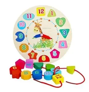 RenzMart - Wooden Analog Shape Sorting Teaching Clock for Children Preschool Learning Educational Toys - Multi Color