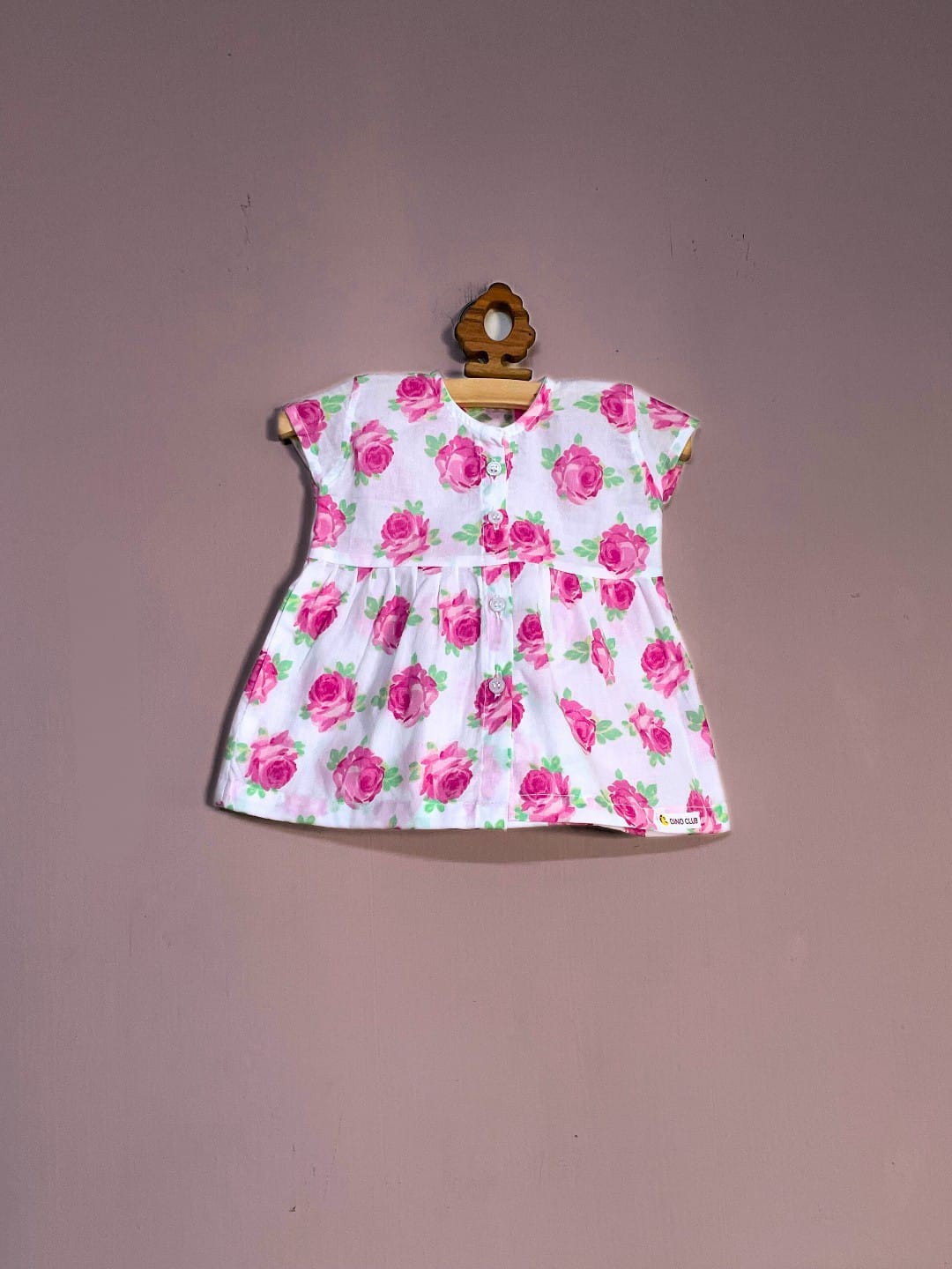 Pink RoseFlower Printed A-Line Dress
