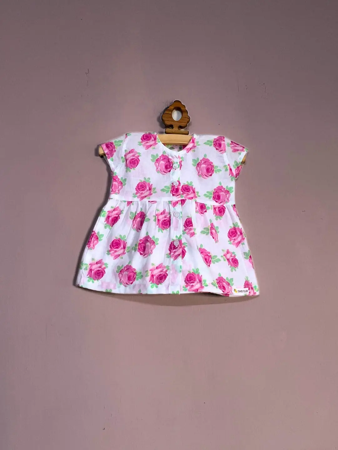 Pink RoseFlower Printed A-Line Dress