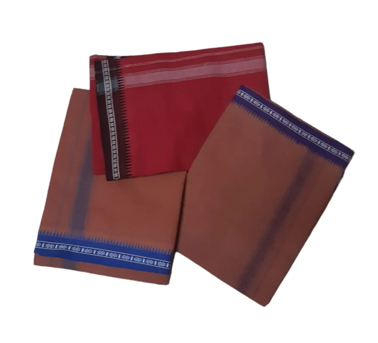 100% COTTON MENS DHOTI / VESHTI / MUNDU - KAVI + MAROON COLOR - 3 PCS PACK