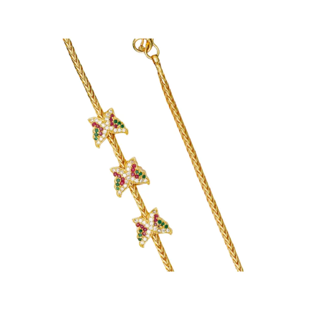 Nikitha  Gold   Micro Copper & Gold Plated Traditional Designer  Ruby  butterfly   Mugappu Gold Chain for Women & Girls