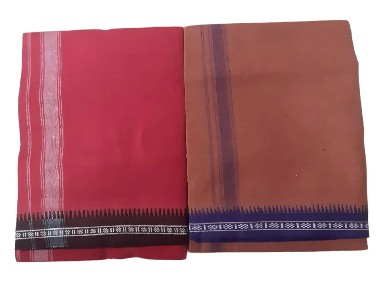 100% COTTON MENS DHOTI / VESHTI / MUNDU - [ KAVI + MAROON ] - 2 PCS PACK