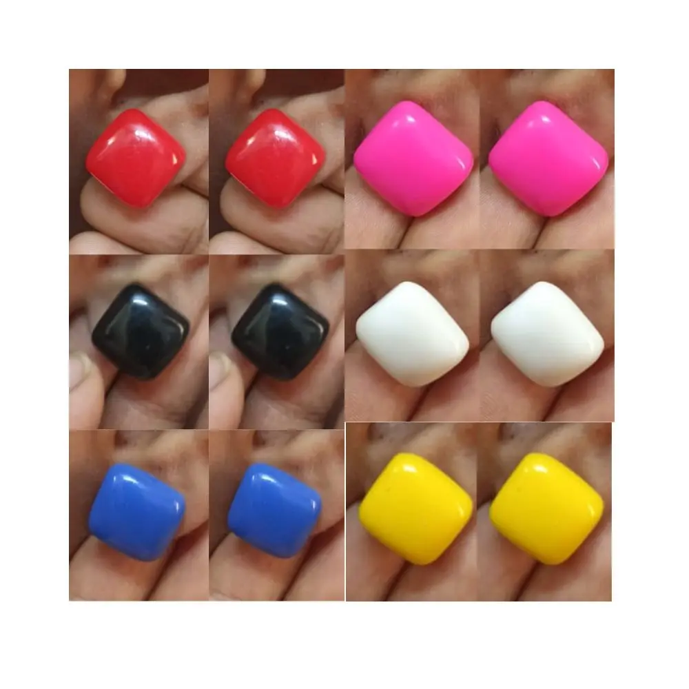 Multi Colour Square Shape Stud Earrings for Girls and Women | Pack of 6 with Box