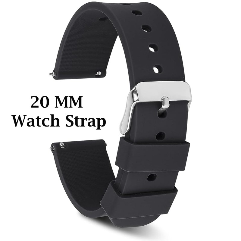 SKARSH Soft Silicone 20mm Watch Band, Quick Release Watch Strap with Stainless Steel Buckle