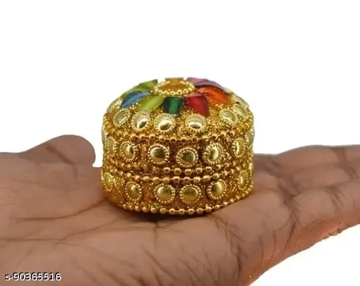 Decorative Golden Turmeric Haldi kumkum Box  Diwali Navratri Made For aluminium Color - Golden