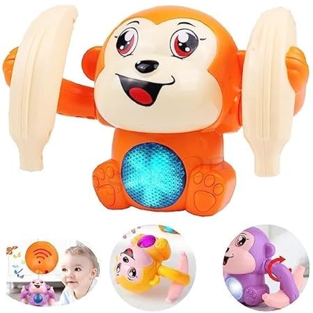 Monkey Toy Sensor On-Off Dancing Monkey Spinning Monkey Rolling Monkey Doll Tumble Monkey Toys for Kids Voice Activated Banana Monkey with Light&Musical Toy with Mix Colors - Excluded Battery