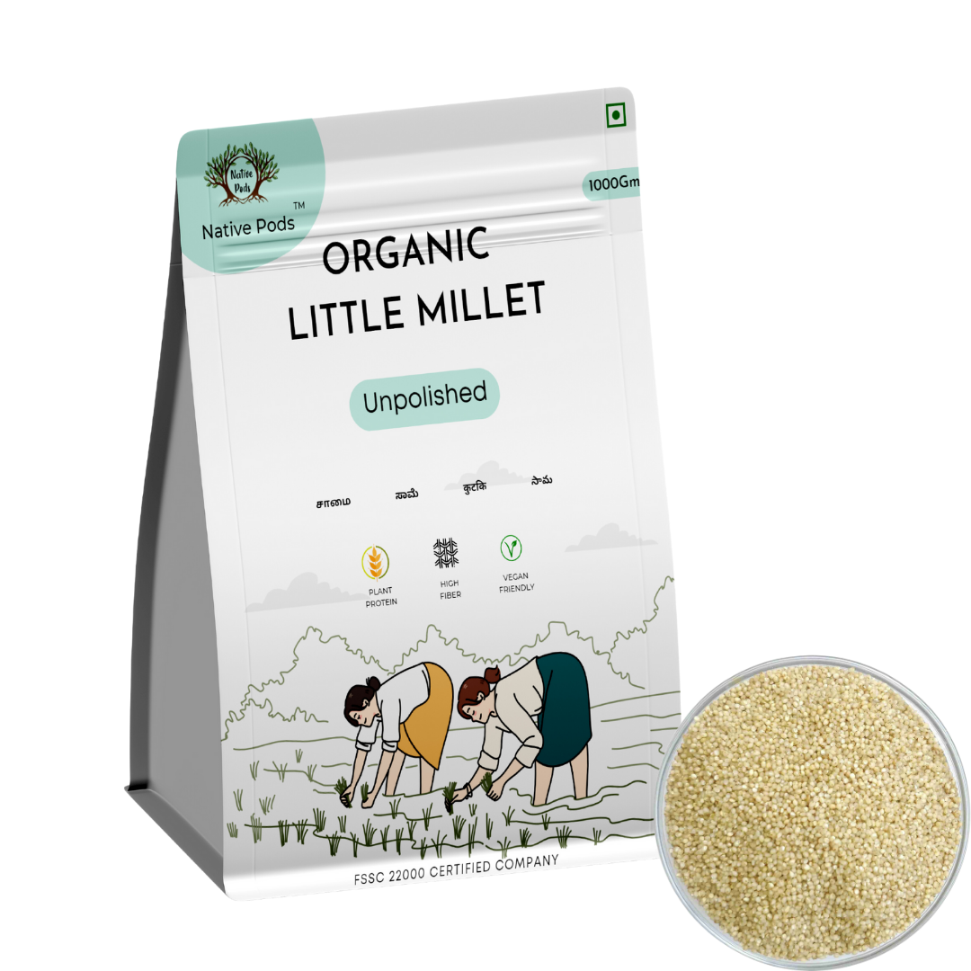 Native Pods Unpolished Little Millet 1Kg - Kutki/Samai - Natural, Organic - Gluten free and Wholesome Grain without Additives