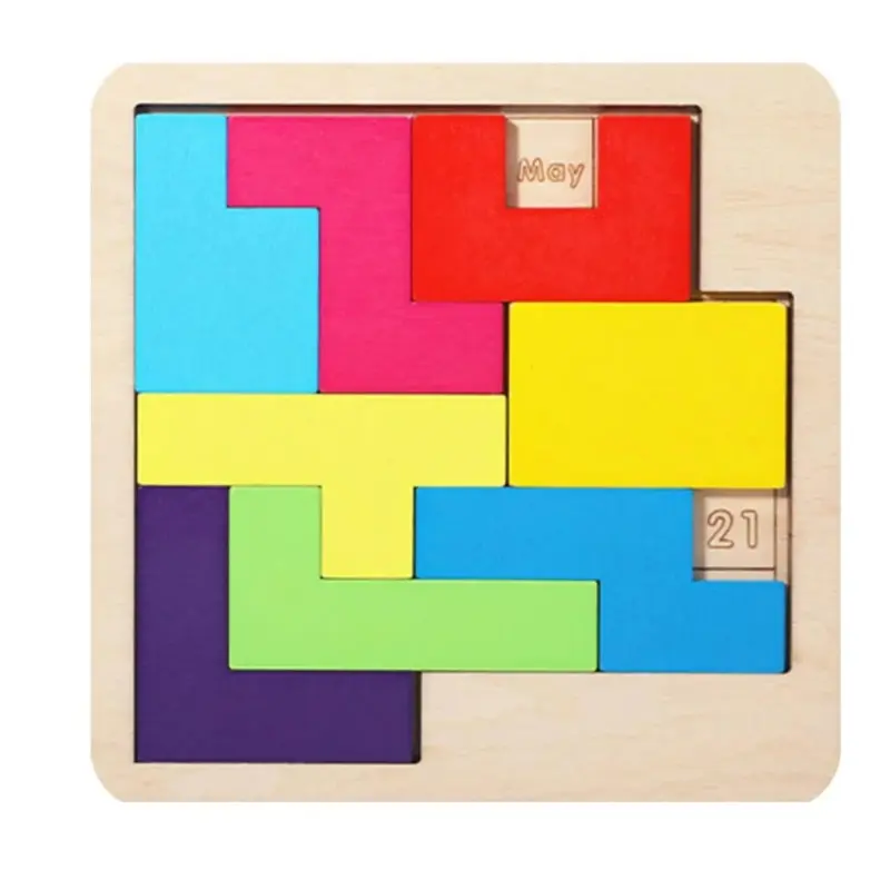 Daily Calender Puzzles - Wooden Tangram Jigsaw Building Blocks Game Tetris Puzzle Toy Sorting Colorful Board Daily Calendar Puzzle | A-Puzzle-A-Day | Wooden Challenging Tetris Tangram Puzzle for Kids 