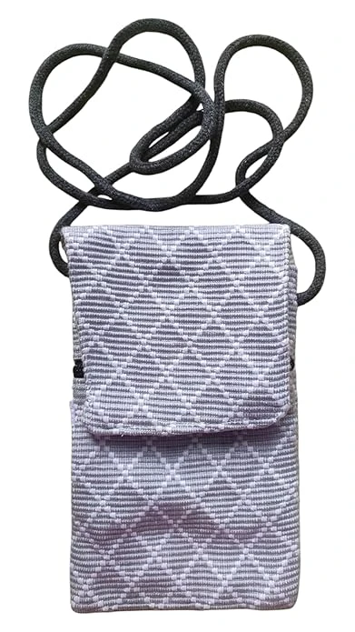 AREMBI Cotton Sling Bag, Crossbody Mobile Purse, Grey Checked Design, Ladies Handbag-PACK OF 1