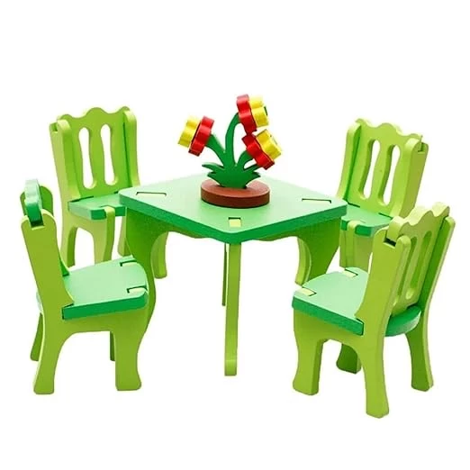 3D Assembly Furniture Set - Wooden Assembly Puzzle Dollhouse Furniture Kids Toy Gift Dining Table