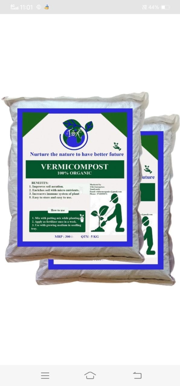 TSK 100% Natural Vermicompost - 10kg | Organic Vermicompost for Vegetables, Flowers, and Herbs