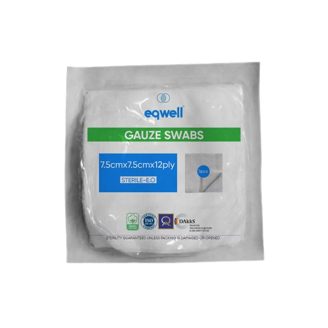 eqwell absorbent gauze swabs - sterile 7.5cmx7.5cmx12ply - 5pcs/pack - Pack of 10