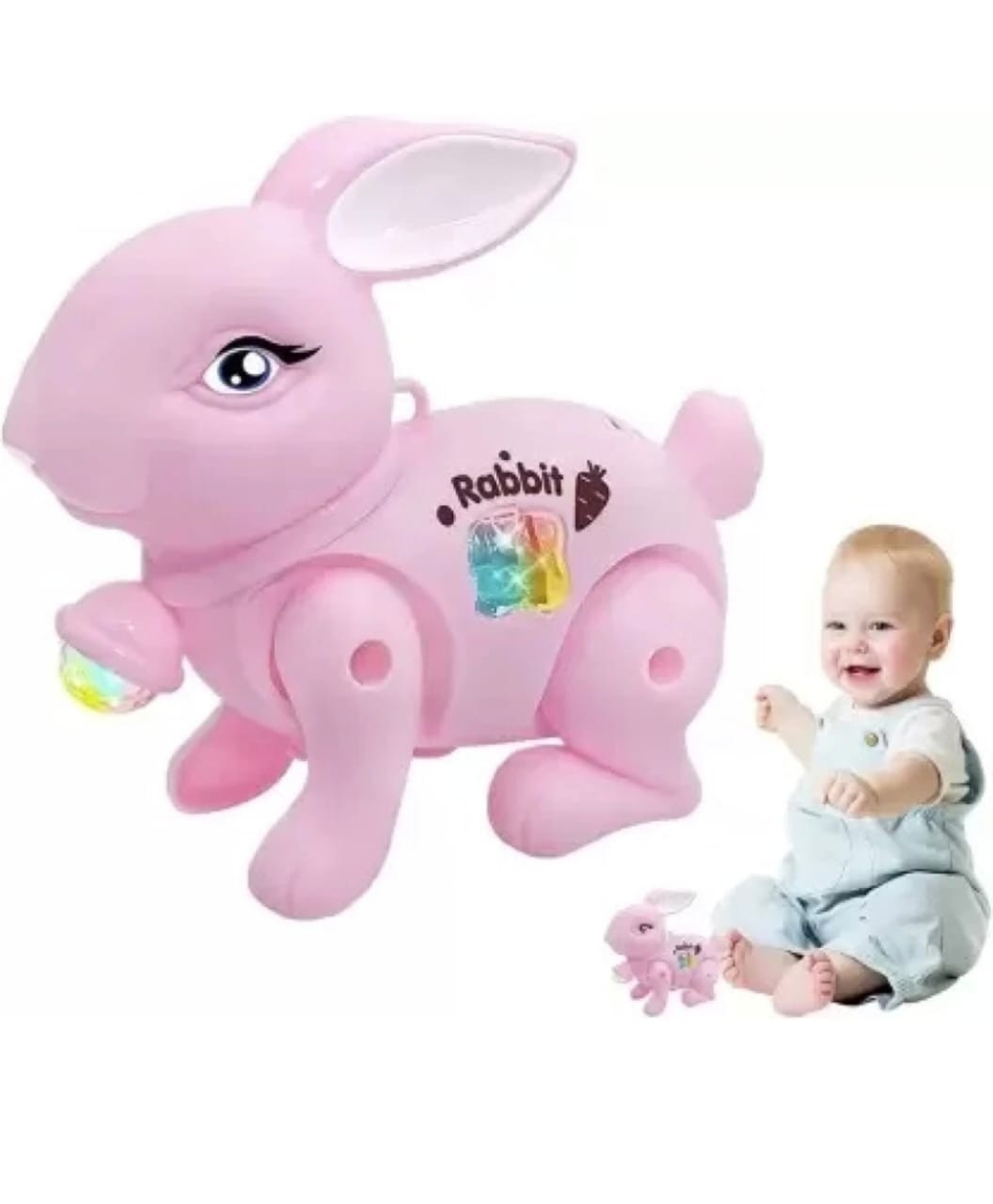 Musical Rabbit with 3D Light and Musical Function, Moving Towards For kids (Colour May Vary)