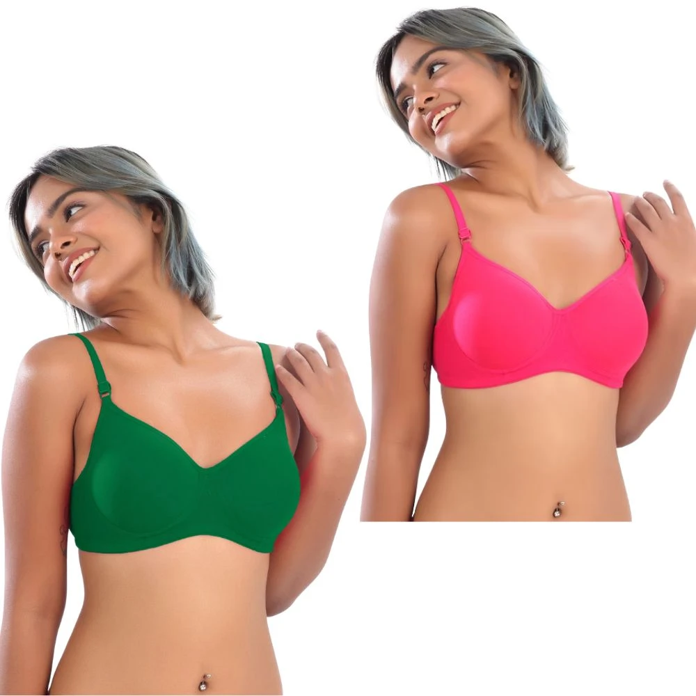 Women’s Cotton Padded Bra | Full Coverage Wire-Free T-Shirt Bra | Soft & Breathable | Pack of 2