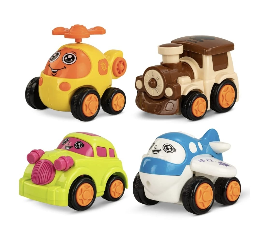 Unbreakable Cartoon Set car Toys, Toddlers Gift Set for Birthday (Multicolor, Pack of 4) Made in India