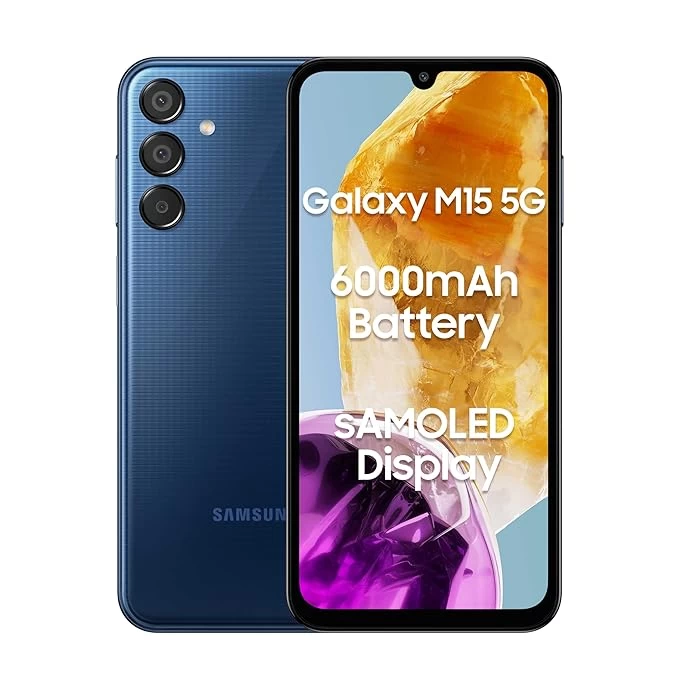 Samsung Galaxy F Series M15 5G Dual Sim Smartphone (6GB RAM,128GB Storage) 6.4 inch FHD+ Super AMOLED Display Blue Topaz