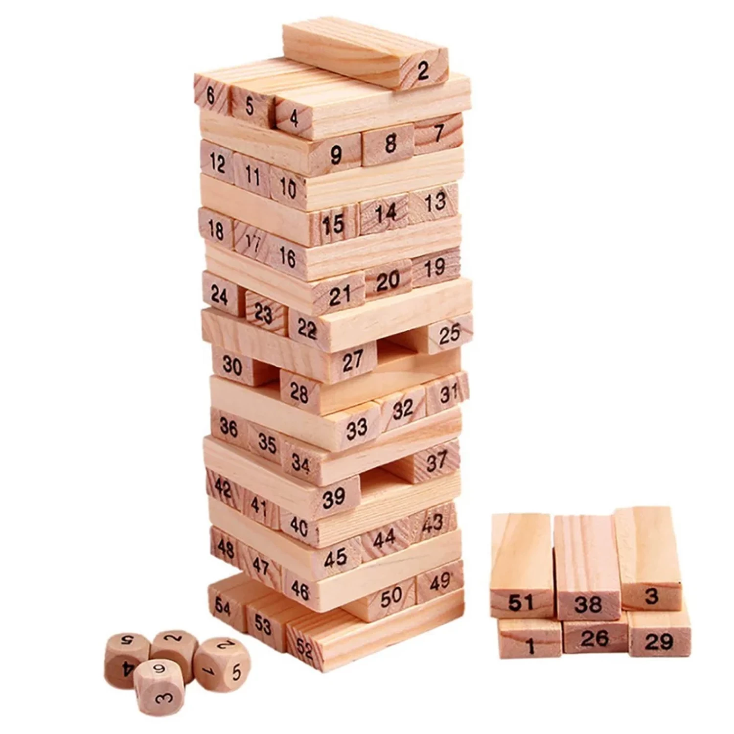 Wooden Tumbling Tower- Building Block Wooden Stacking Toys with Dices Board Game for Kids and Adults