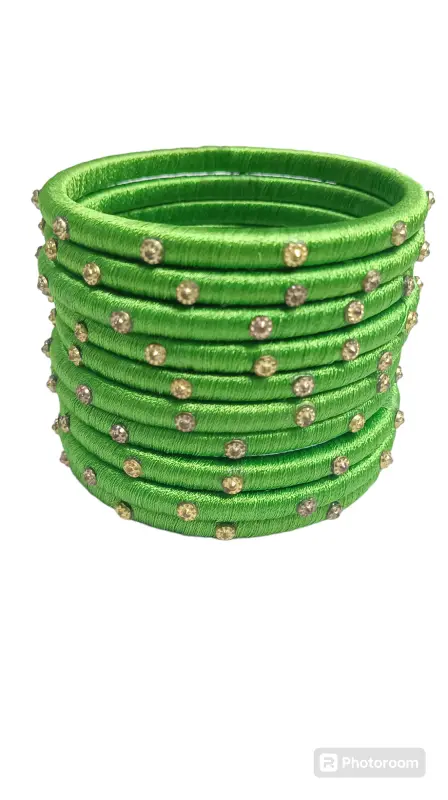 fancy Silk thread bangles set (green)