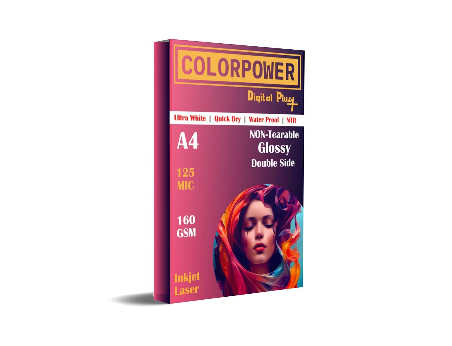 ColorPower A4 Photo Glossy Non-Tearable Paper Ntr (Both Side Coated/Printable) 125 Microns / 160 Gsm For Digital, Inkjet And Laserjet (Pack of 25Pcs)