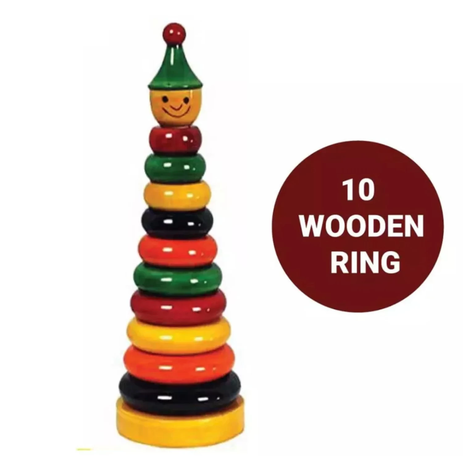 Wooden Ring Set - Wooden 10 Piece Ring Set Handmade Eco Friendly Color Multicolored, for Toddlers Montessori Play Set for Girls and Boys