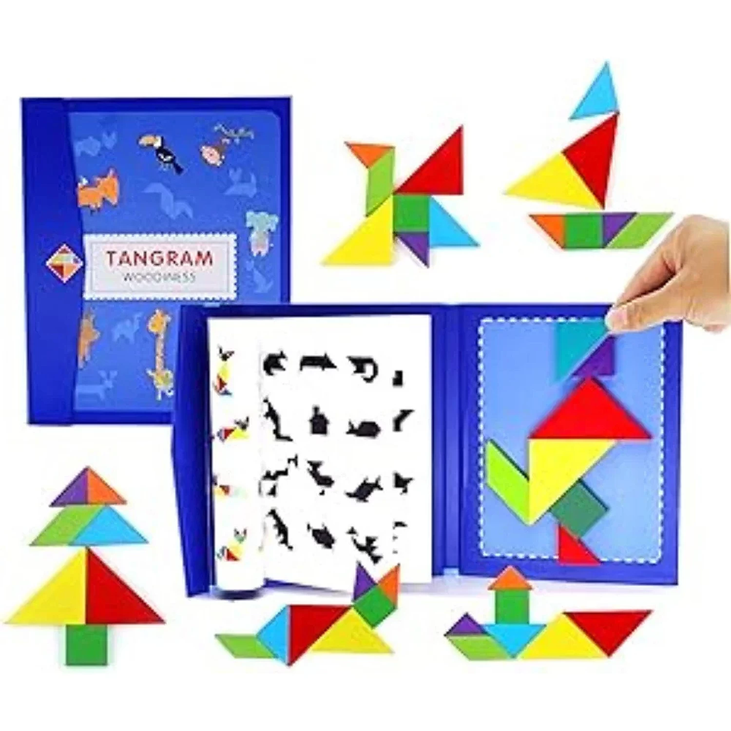 Magnetic Tangram Book Level 2 -Wooden Magnetic Tangram Travel Game Book, Multicolor (Pack of 1) for Kids and Toddlers