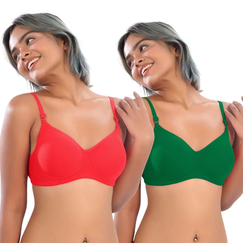 Women’s Cotton Padded Bra| Full Coverage|  T-Shirt Bra| Padded Full Cup Wire Free Bra| All-Day Comfort| Multicolored(Pack Of 2)