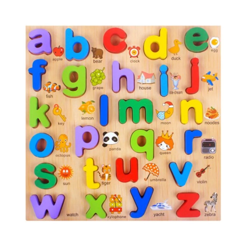 Chunky Lower Case Alphabets - Small ABC Wooden Picture Alphabet for Kids Ages 3-5, Early Education Lower Case Chunky Letters Puzzles for Preschool & Toddlers
