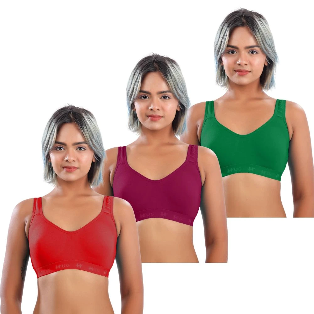 Women's Sports Bra | Non-Padded Non-Wired Full Coverage Gym Bra | Comfortable Activewear Pack of 3