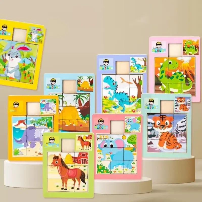 Sliding Wooden Jigsaw Puzzle - (Random Design Will send) Educational toys for Toddlers with Multi-pattern Wild and Domestic animals .