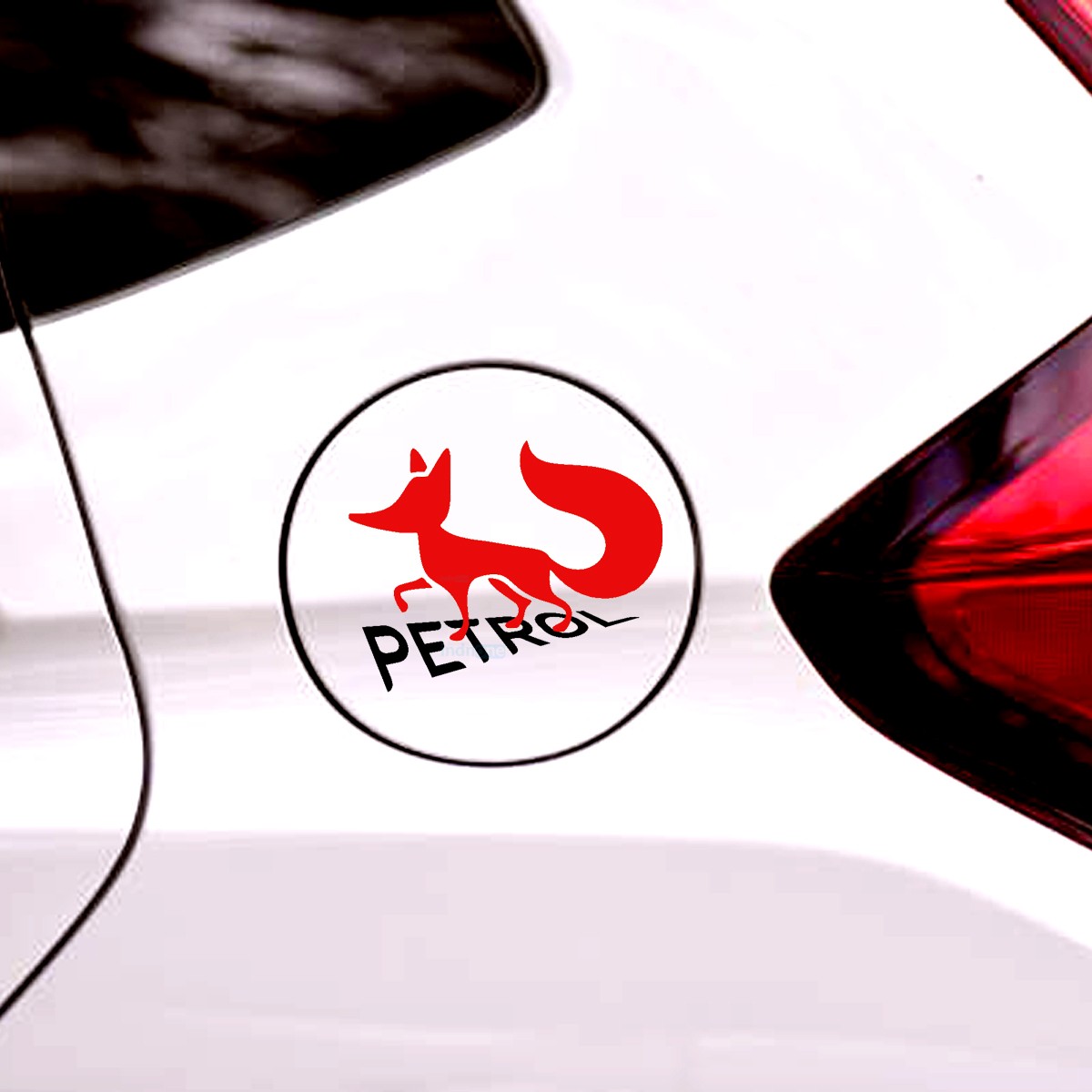 indnone® Fox Petrol Sticker Logo for Car. Car Sticker Stylish Fuel Lid | Color Black & Red Standard Size