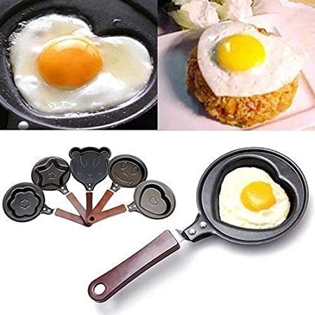 MRA ENTERPRISES (Pack of 1) Induction Base Stainless Steel Mini Non-Stick Egg Frying Breakfast Omelet Multi Shape Pan (Black, Design May Vary) 12 CM