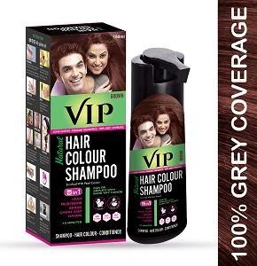VIP Hair Colour Shampoo Brown 180ml, Fast 15-Minute Grey Hair Coverage, Easy Bare Wet Hands Application