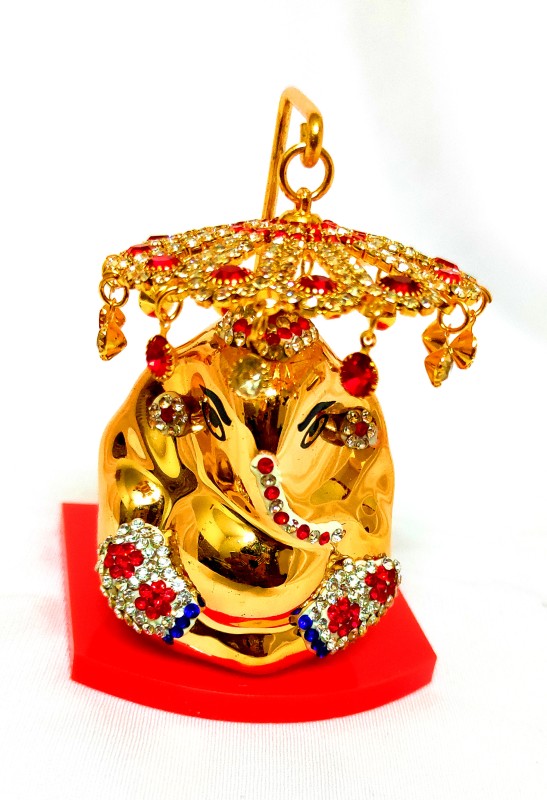 Car Decorative vinayagar showpiece/ Golden Ganesha with Stone Umbrella for Car Dashboard