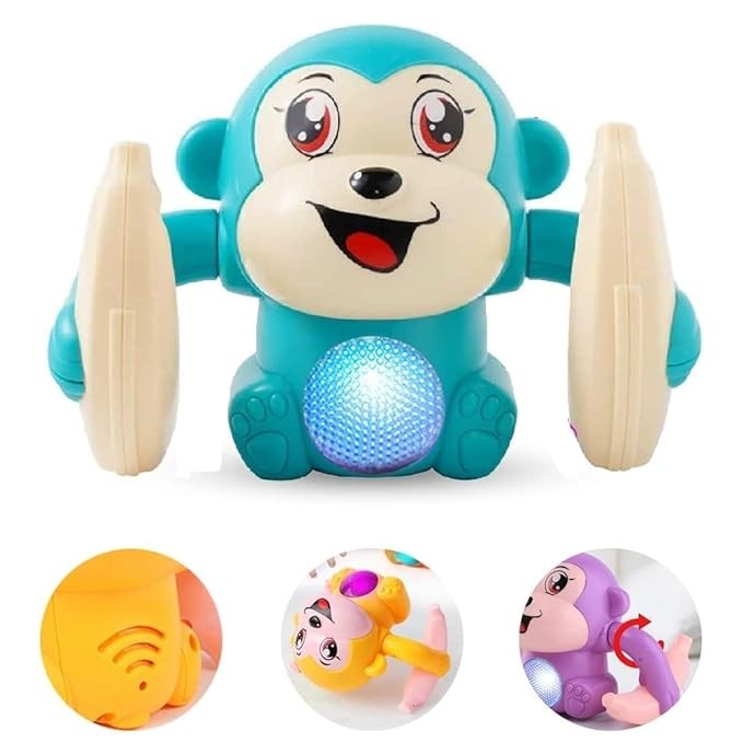 Rolling Banana Monkey Toys with Voice/Touch Sensor On Dancing Monkey Toy for Kids Rolling Electric Monkey for Children Doll Tumble Monkey Toy with Sound&Light Effects - Multi Color