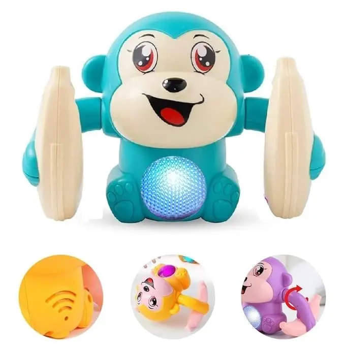 Rolling Banana Monkey Toys with Voice/Touch Sensor On Dancing Monkey Toy for Kids Rolling Electric Monkey for Children Doll Tumble Monkey Toy with Sound&Light Effects - Multi Color