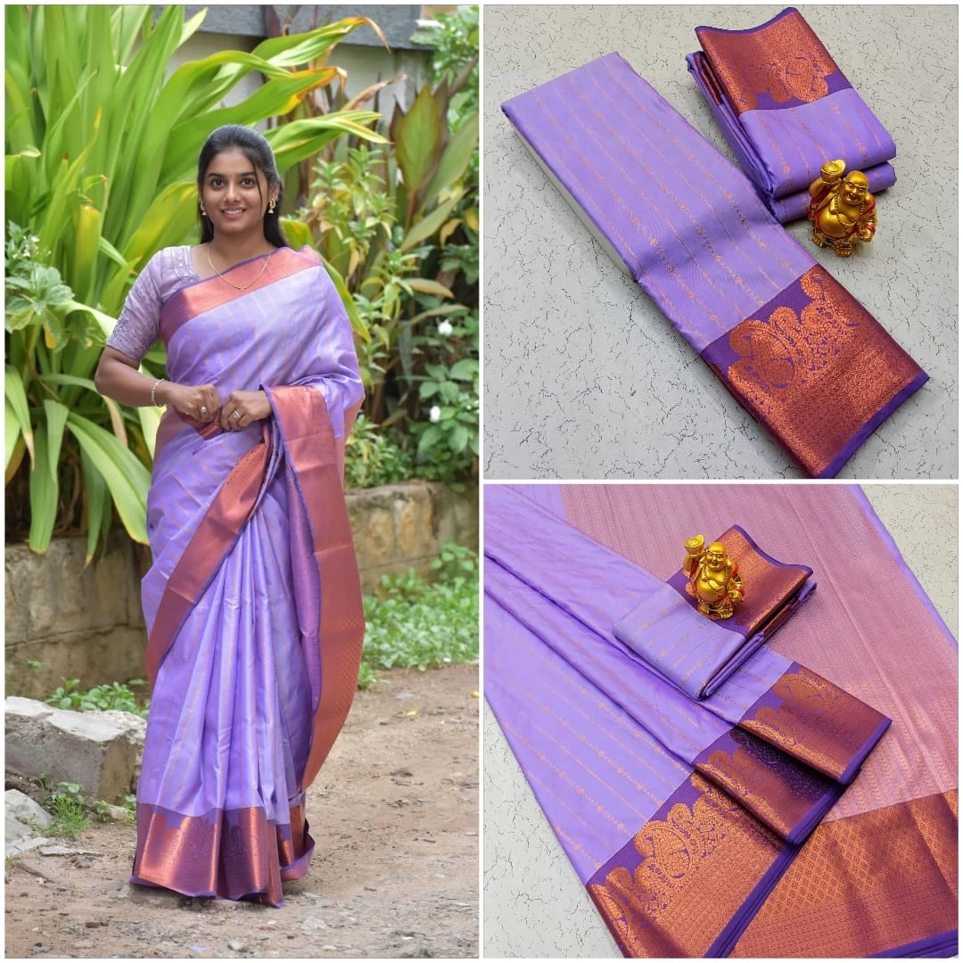 Exclusive Vaaira Oosi Silk Brocade Saree with Kanchipuram Pattern & Rich Jari Pallu