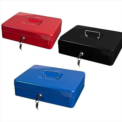 REDSL Cash Box with Key & Jewelry Heavy Safe Metal New Locker Box Cash Box and Coin Tray for Home | Office | Shop | Money | Cash Drawer Portable Secure Petty Cash Storage Box (Multi-Color)