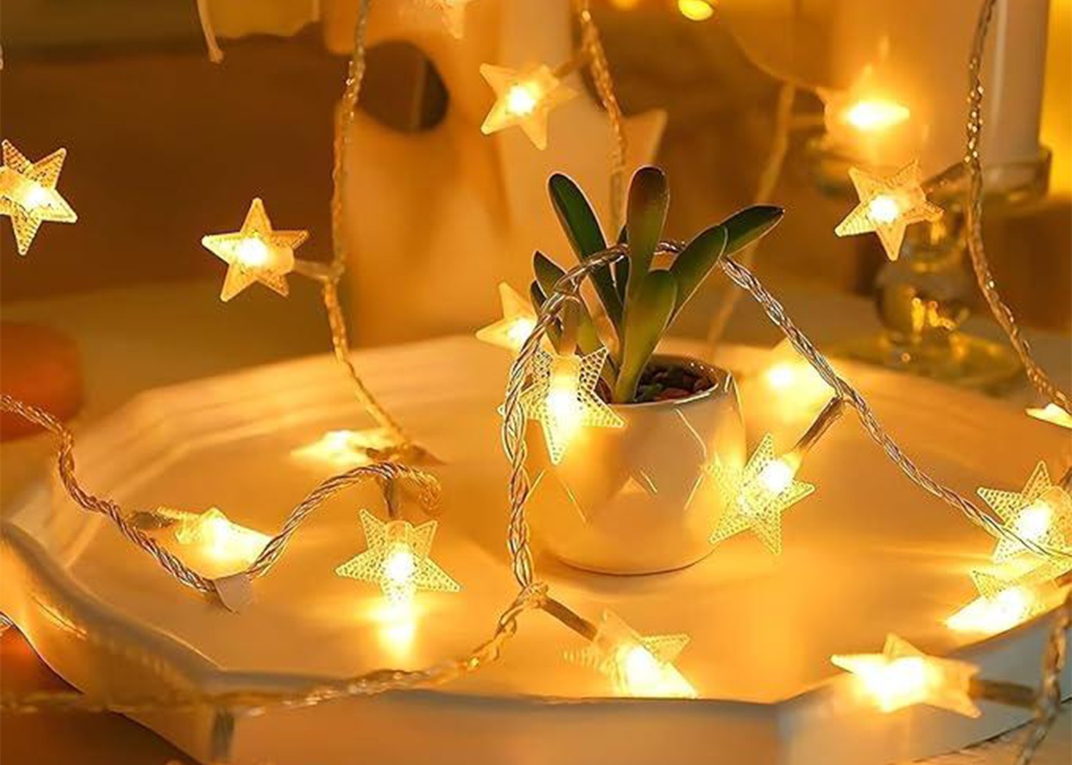 Versatile Indoor/Outdoor Mini Star String Lights (Warm White)