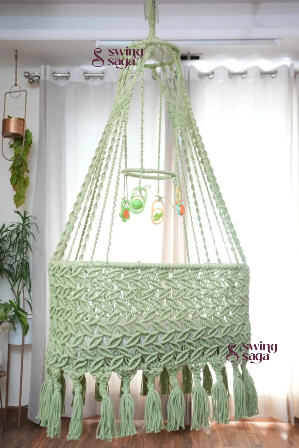 Lime Baby Bassinet - Handwoven Macrame Cradle, Cozy & Safe for Infants, Elegant & Stylish - Swing Saga, Premium Baby Furniture