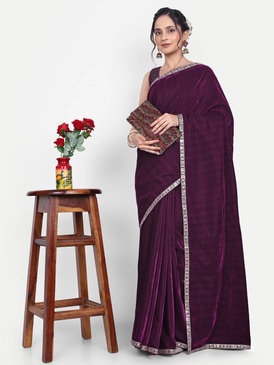 Purple Velvet Saree | Luxurious & Elegant Designer Saree with blouse