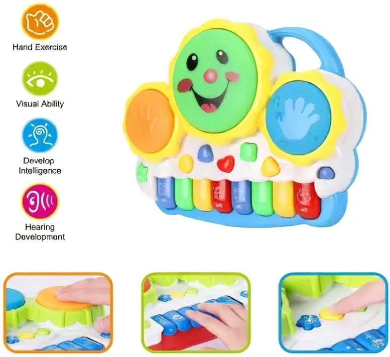 UyirMei Drum Keyboard Piano - Musical Toys with Flashing Lights (0-5 years)- Multicolor