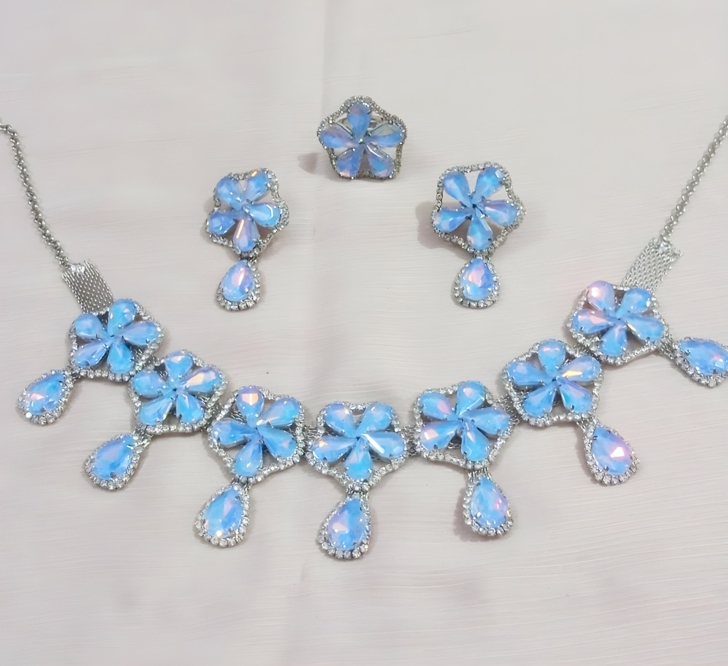 Light Blue Glass Stone Jewellery Combo Set For Girls & Women | PartyWear Jewellery(1 Pair)