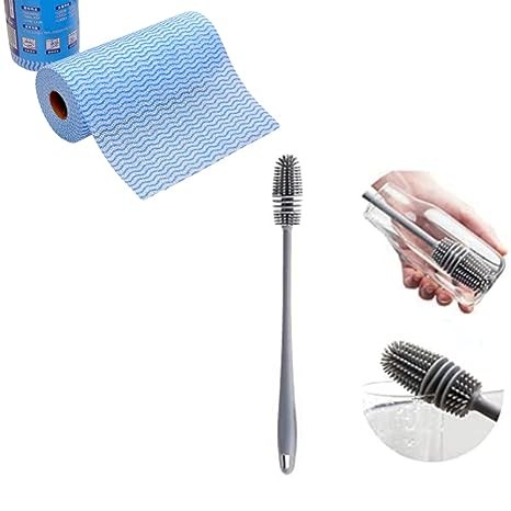 MRA ENTERPRISES Free Bottle Cleaning Brush/Baby Bottle Brush with Non- Woven Disposable Reusable Towels Like Kitchen Cleaning Towel - Multi-Uses Dish Cloths Washable Towel Roll