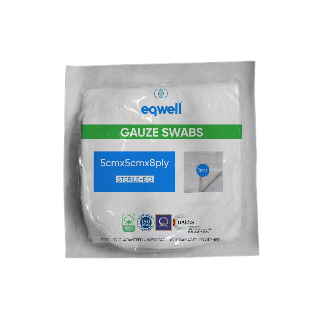 eqwell absorbent gauze swabs - sterile 5cmx5cmx8ply - 5pcs/pack - Pack of 10