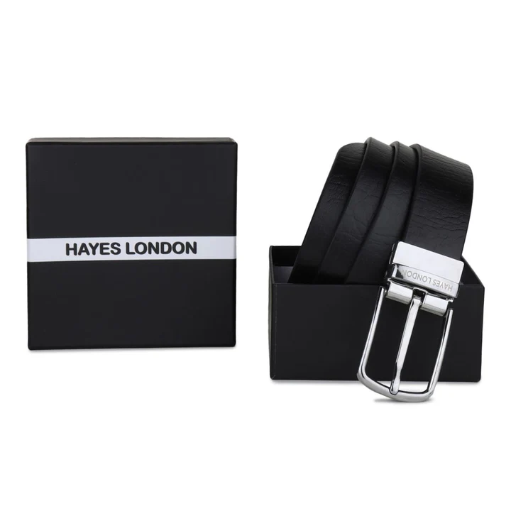 HAYES LONDON Reversible Black & Brown Leather Belt for Men - Sliver Buckle