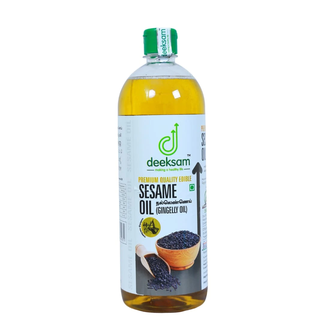 Deeksam Wood Pressed Sesame Oil 1L - Pack of 2 | Cold Pressed | Marachekku / Chekku Til Oil | 100% Pure & Natural | For Cooking, Hair & Skin | From Tamil Nadu