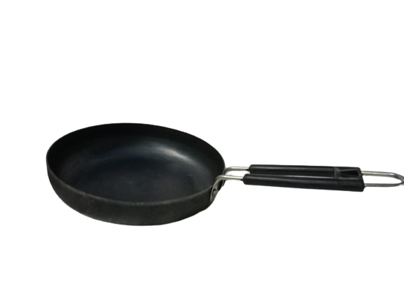 Simsnura Iron bigTadka Pan/Fry pan Induction Base with lid/thalipu karandi with Wood Handle Loha/Lokhand | Gas Compatible | Cookware, Frying Dal | 8-inch Diameter | Black | Total Length 13 inch